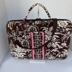 Vera Bradley Java Blue Quilted Laptop Messenger Bag Brown Floral Pagoda Case
